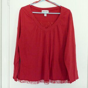 NWOT Brooklyn Bailey women's red long sleeve top with lace detail size 1x